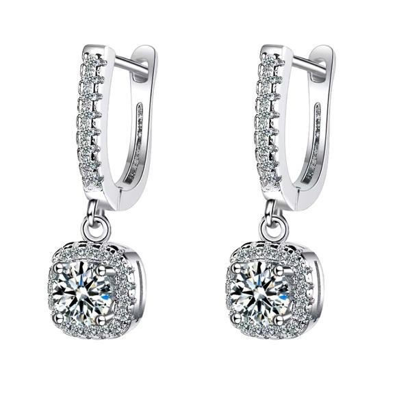 Zoé -2CT Hoop Dangle SterlingSilver Earrings With High Quality Zirconia Crystals - Picture 3 of 7